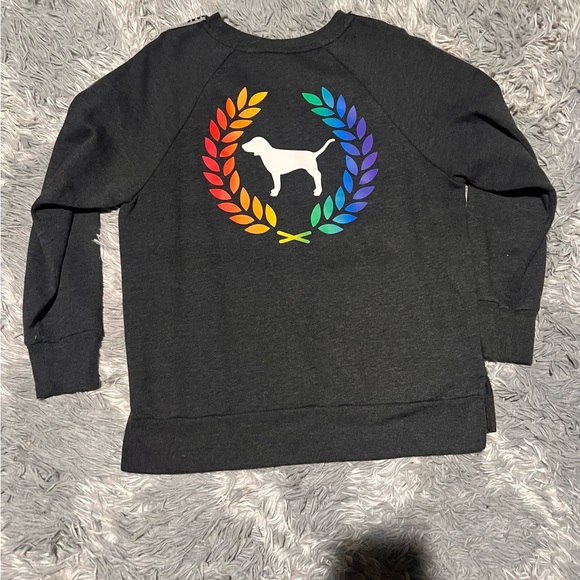 PINK Victoria's Secret Tops - Black Sweatshirt with Rainbow Dog Logo